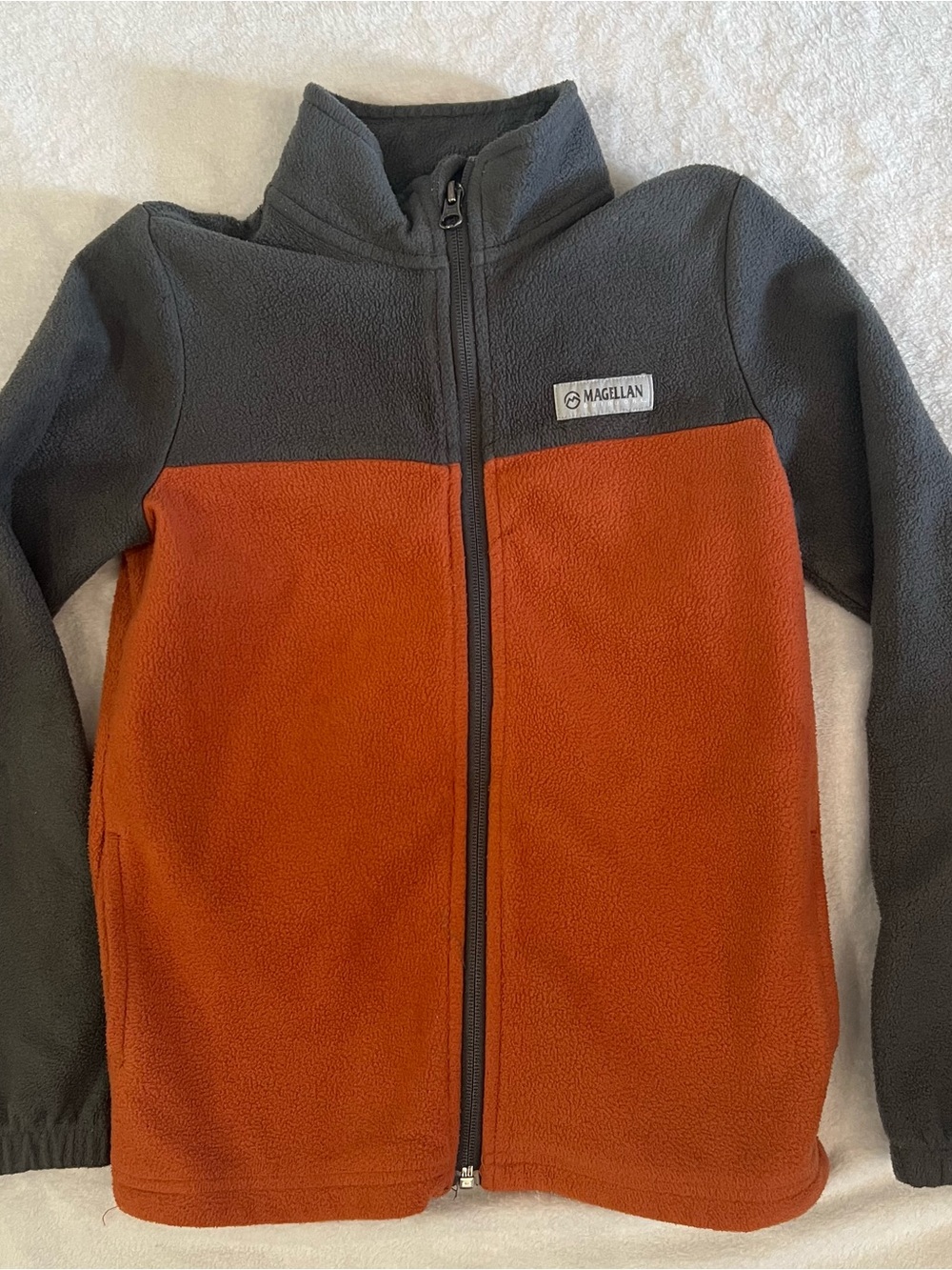 Magellan Outdoors Kids Two-Tone Fleece Jacket in Rust and Charcoal
